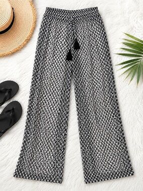 Sunny Oceans Geometric Open Weave Swim Cover Up Pants Black White XL